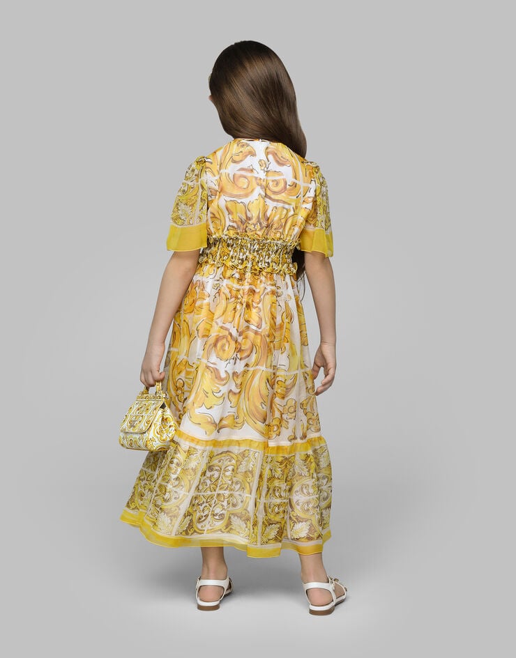 Dolce & Gabbana Abito in chiffon con stampa maiolica gialla Stampa L53DW5HI1UF