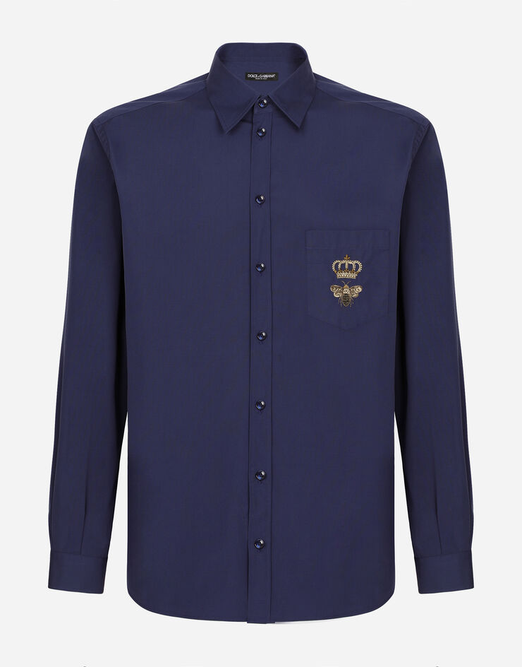 Dolce & Gabbana قميص قطني بقصة مارتيني وتطريز أزرق G5JG4ZFU5EW
