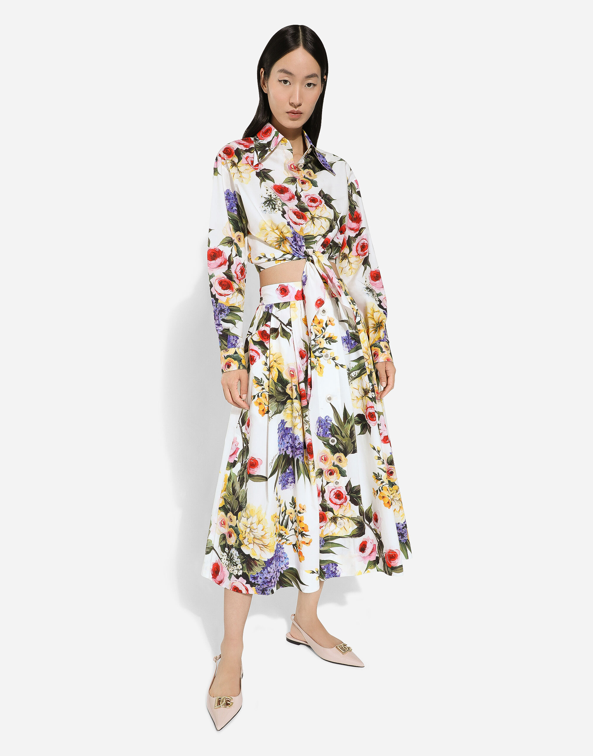 Garden-printed cotton circle skirt in Print for | Dolce&Gabbana® US