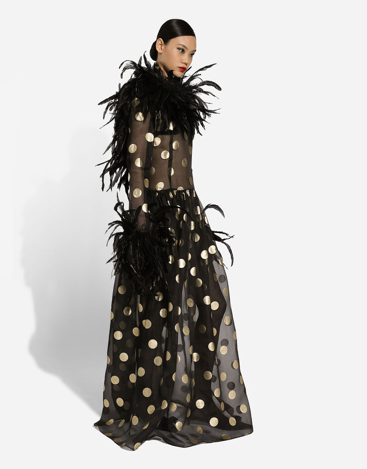 Dolce & Gabbana Long polka-dot silk organza dress with feathered details Print F6JRMTHS100