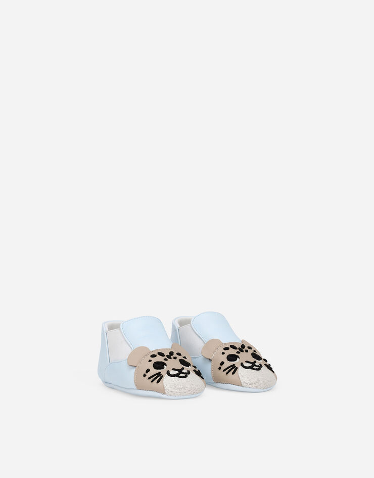 Dolce & Gabbana Low-Top-Sneakers aus Lammleder mit kleinem Leoparden Hellblau DK0070AL289