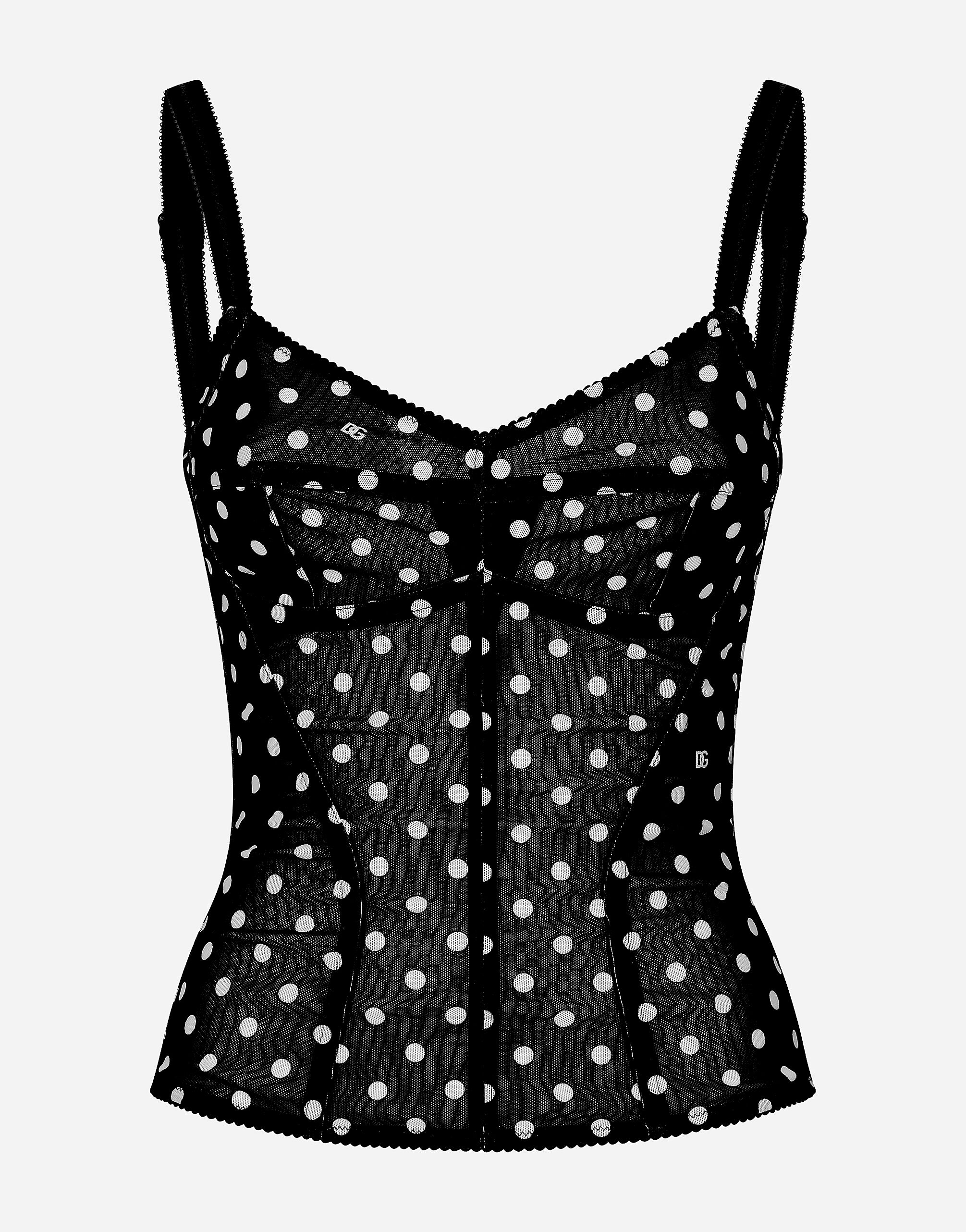 ${brand} Top corsetero de marquisette con estampado de lunares ${colorDescription} ${masterID}