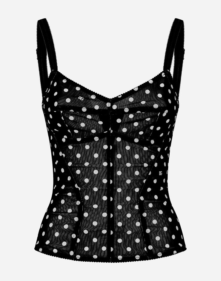 Dolce & Gabbana Top corsetero de marquisette con estampado de lunares Imprima F7AB8TFSUBG