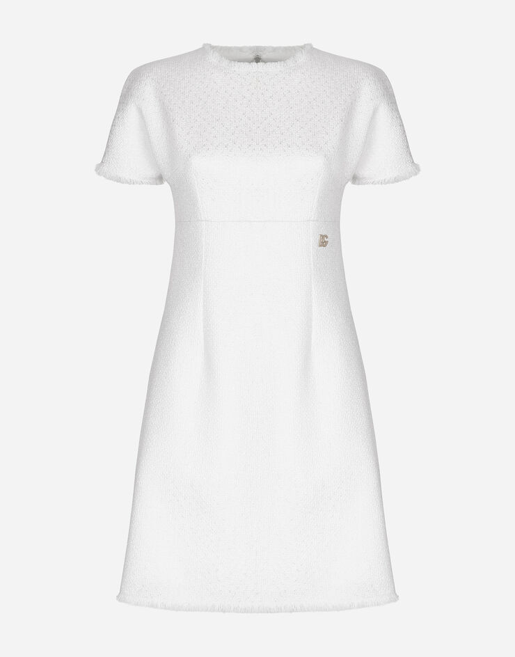 Dolce & Gabbana Vestido midi de tweed raschel con logotipo DG Blanco F6ARVTGDCL1