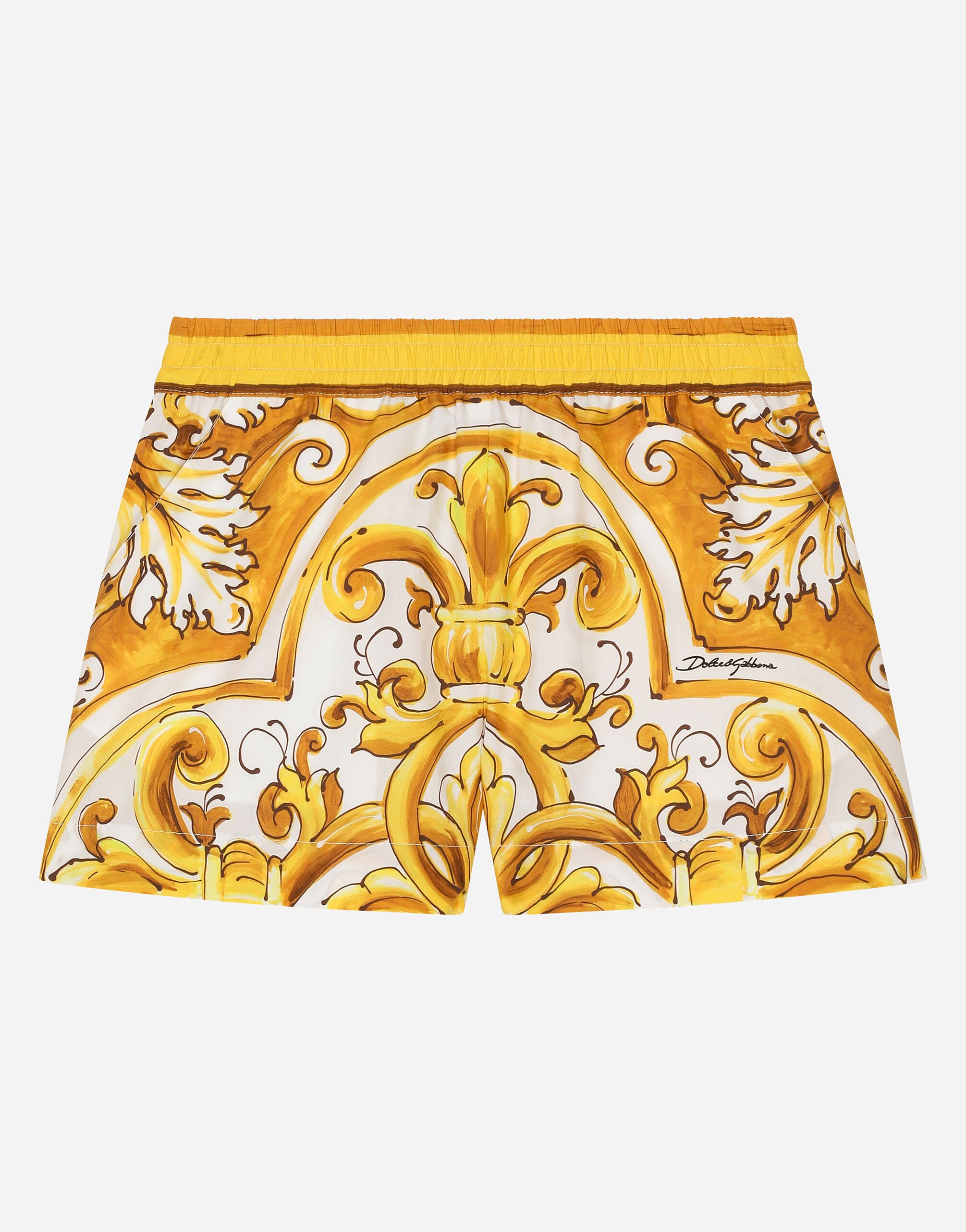 Dolce & Gabbana Shorts aus Popeline mit gelbem Majolika-Print Drucken LB4H48G7E1J