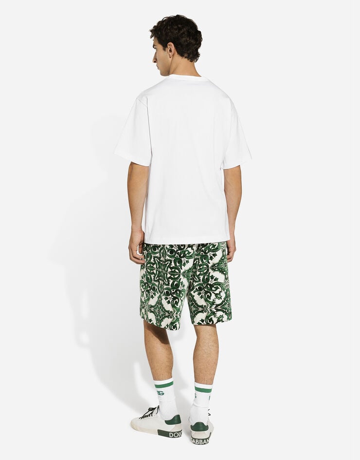 Dolce & Gabbana Chenille jogging shorts with majolica print Print GVUZATHJMP9