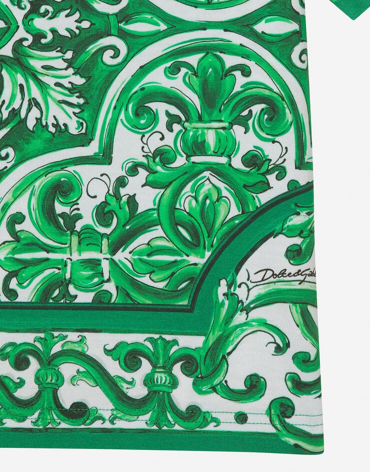 Dolce & Gabbana 그린 마욜리카 프린트 저지 티셔츠 인쇄 L4JTHVII7ED