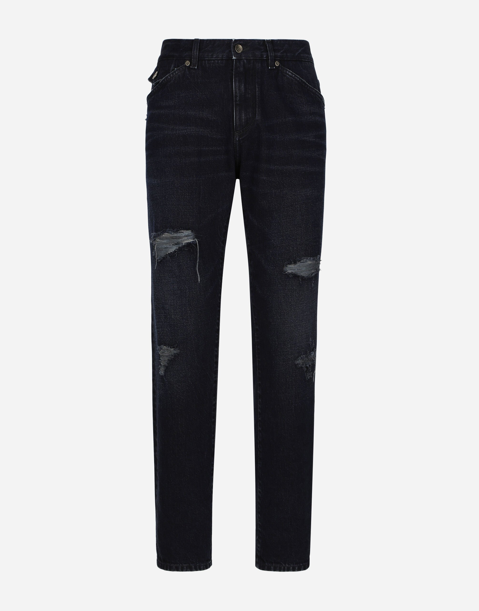 Dolce & Gabbana Regular blue denim jeans with abrasions and rips Multicolor GXZ11TJBSHI