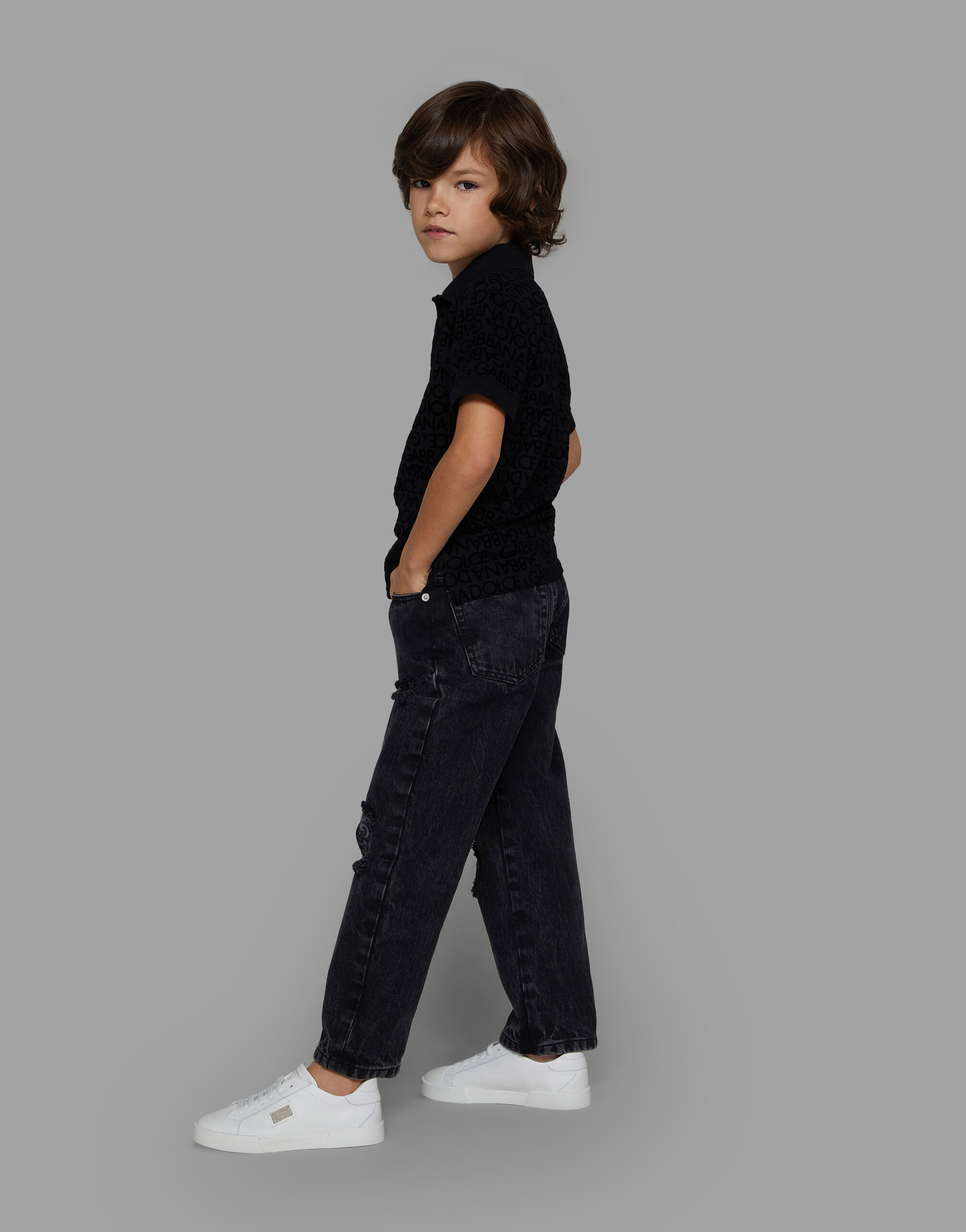 黑植绒印花短袖Polo 衫| Dolce&Gabbana®