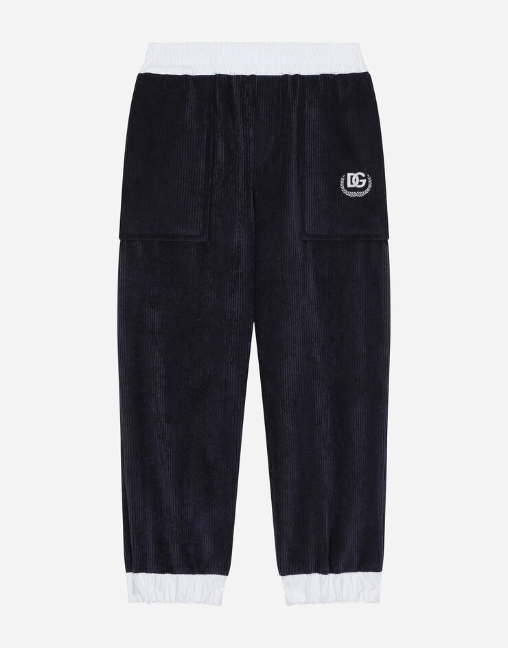 Dolce & Gabbana Pantalón de chándal de terciopelo acanalado con logotipo DG Azul L4JPJAFUWE3