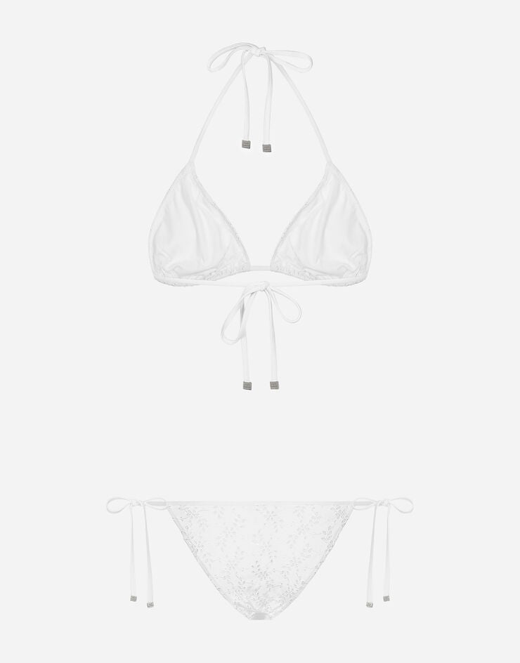 Dolce & Gabbana Triangel-Bikini aus Lochstickerei Weiss O8A28JONR29