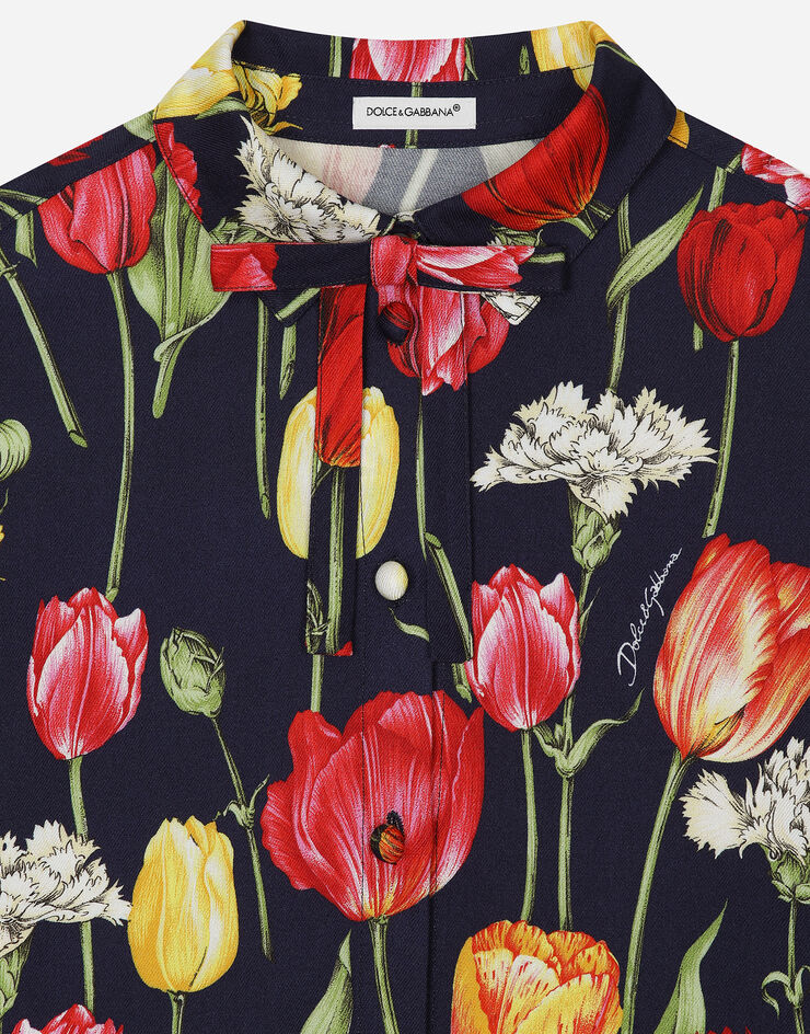 Dolce & Gabbana Kleid aus Viyella mit Tulpenprint Drucken L53DV7FS8C9