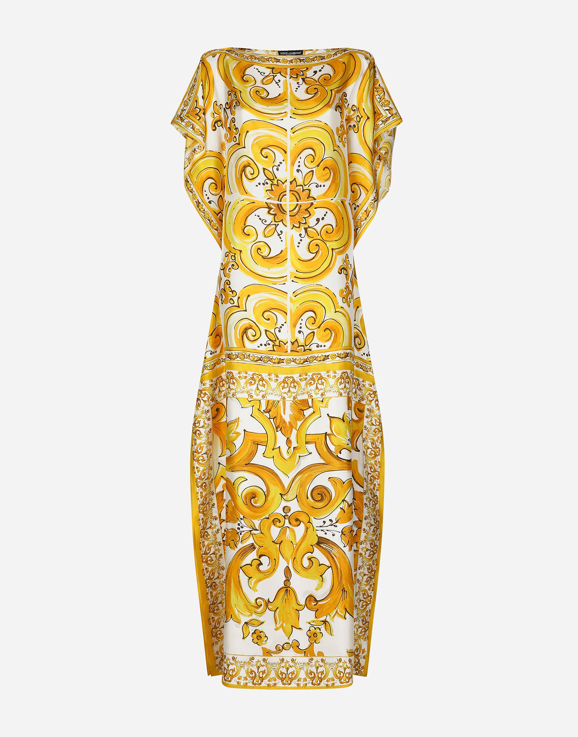 Dolce & Gabbana Silk twill caftan with majolica print Yellow F6AMRTHJMOK