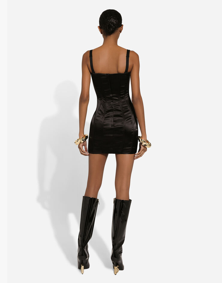 Dolce & Gabbana Vestido corto sin tirantes de raso Negro F6CLQTFURAD