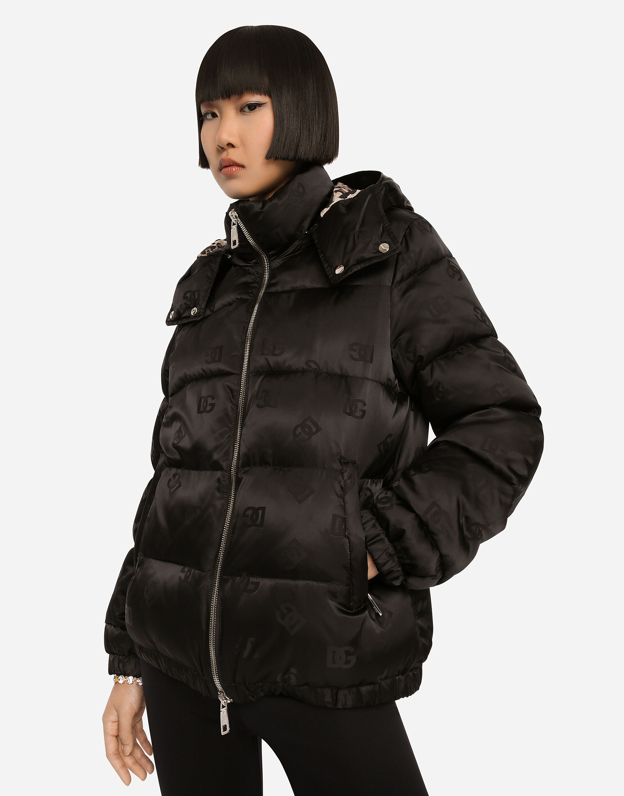 Satin jacquard down jacket with all-over DG logo