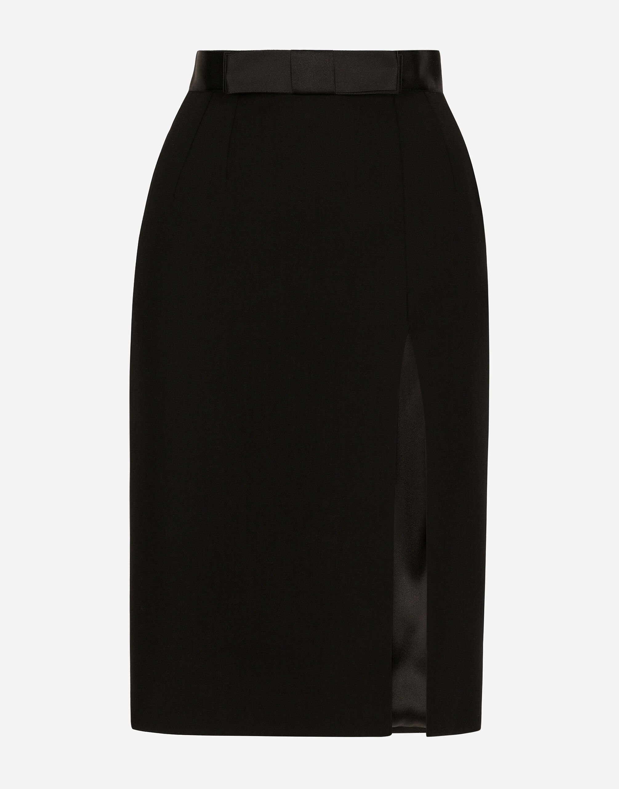 ブラックのウィメンズ Wool midi pencil skirt with satin waistband 