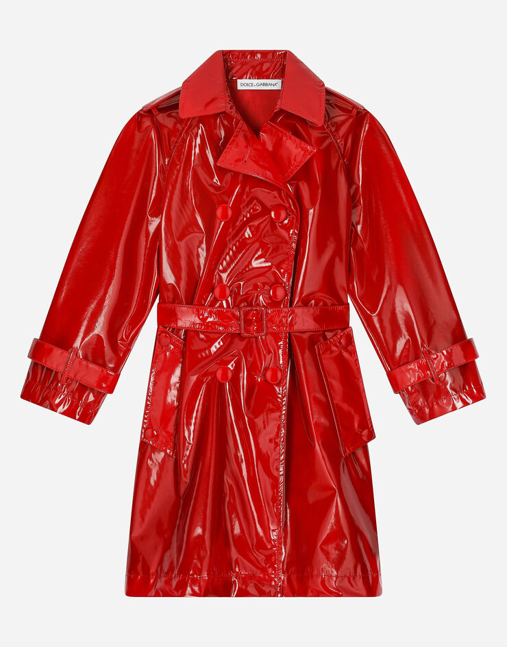 Coated fabric trench coat in Red for for Girls | Dolce&Gabbana®