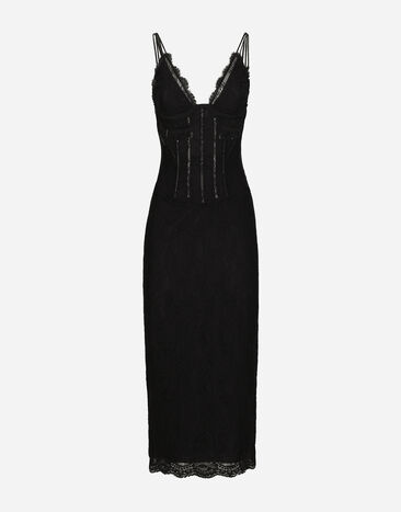 Dolce & Gabbana Lace calf-length slip dress: Print F4BCVTFPTAW