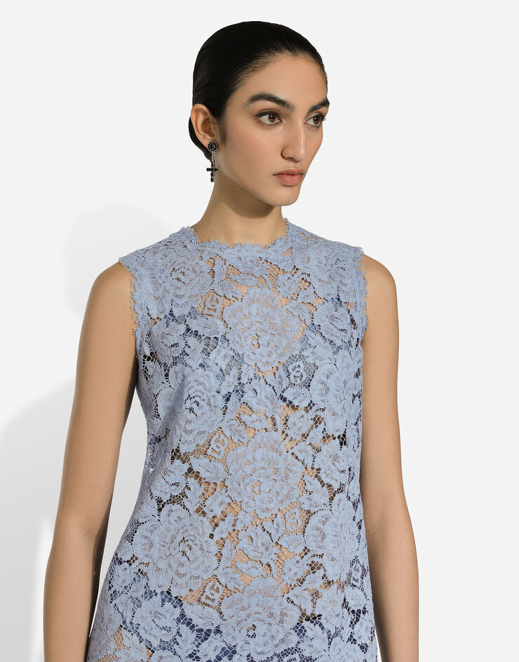 Dolce & Gabbana Sleeveless floral lace A-line dress with DG logo Azure F6ATYTHLM7L