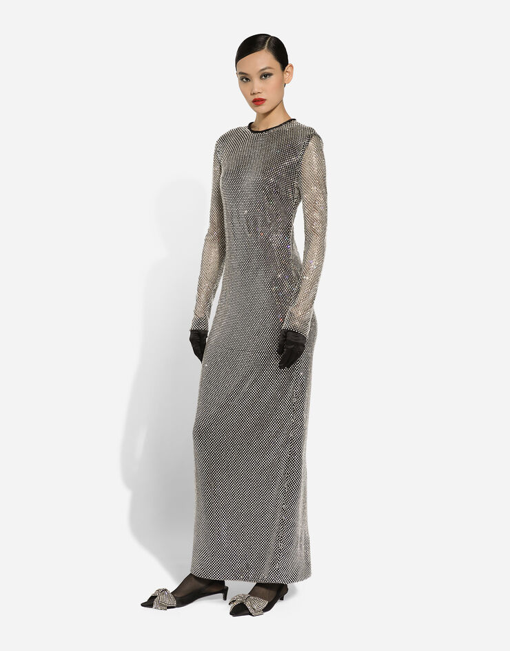 Dolce & Gabbana Langes Kleid aus Crystal-Mesh Silber F6JRRTHLSA0