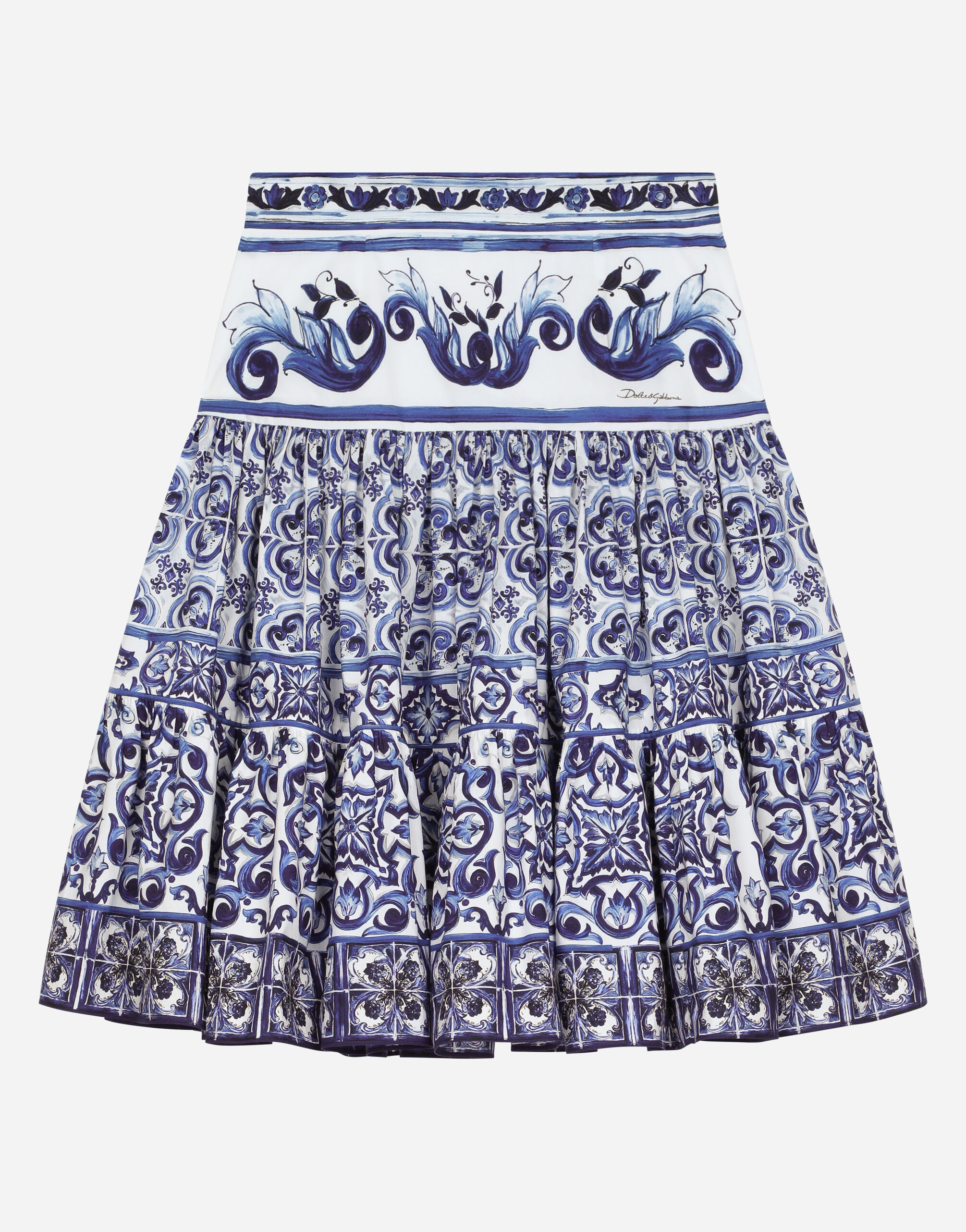 Dolce & Gabbana Long majolica-print poplin skirt Multicolor L53DE7G7EY0