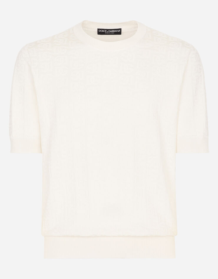 Dolce & Gabbana Silk jacquard round-neck sweater with DG logo White GXX03TJBSKE