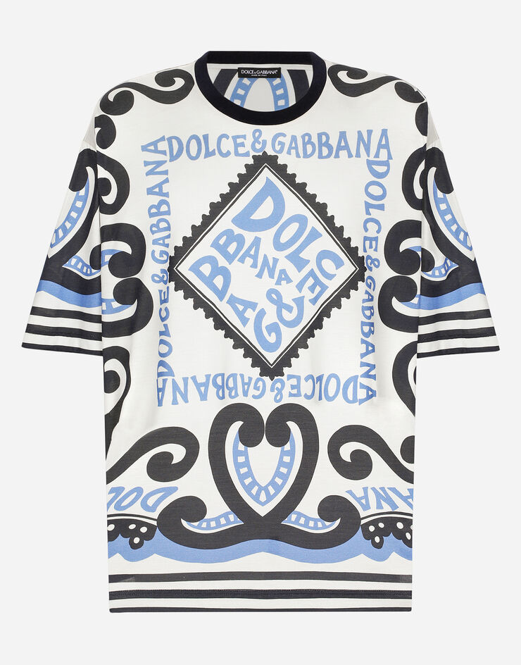Dolce & Gabbana Tシャツ ショートスリーブ シルク マリーナプリント ブルー G8PB8TG7K5S