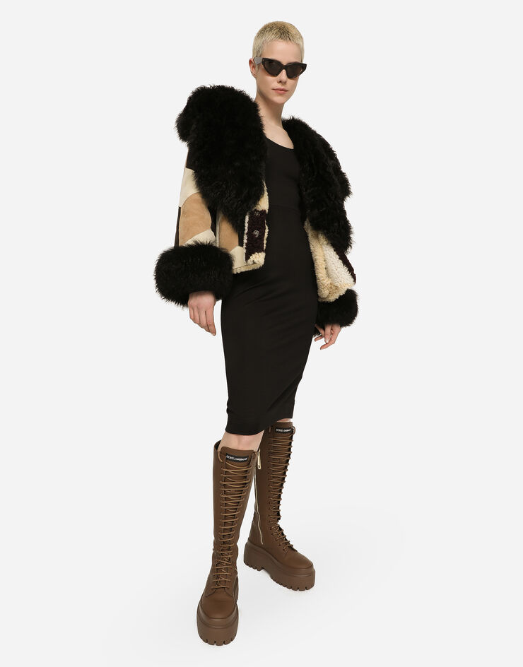 Dolce&Gabbana Short heavy jacket in sheepskin patchwork Multicolor F0C8WLGDBVM