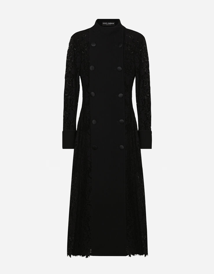 Dolce & Gabbana Manteau croisé en dentelle cordonnet et crêpe de laine Noir F0E1UTHLMTB