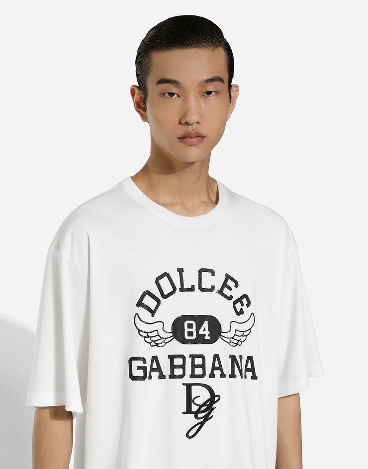 Dolce & Gabbana Rundhals-T-Shirt aus Baumwolle mit Dolce&Gabbana-Logo Weiss G8PN9ZG7NSN