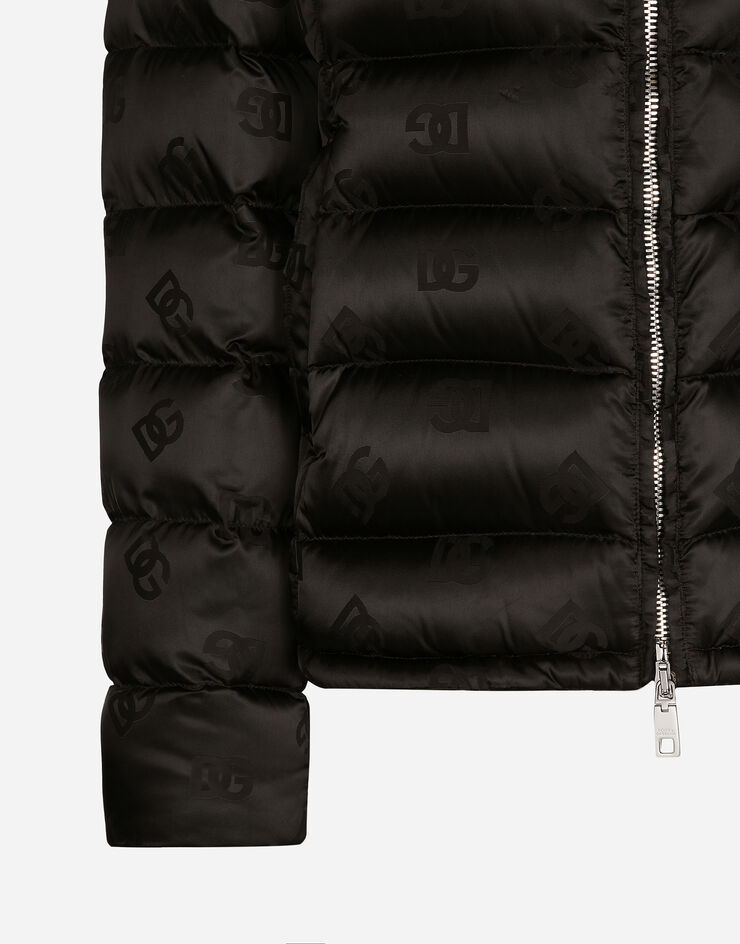 Dolce & Gabbana Padded satin jacquard down jacket with all-over DG logo Black F9R88TFJSCE