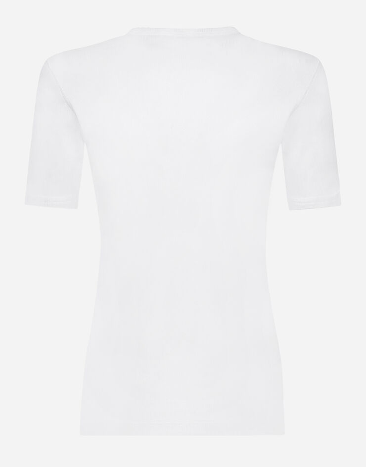 Dolce&Gabbana Serafino-T-Shirt aus gerippter Baumwolle Weiss G8QZ1TFU7AV