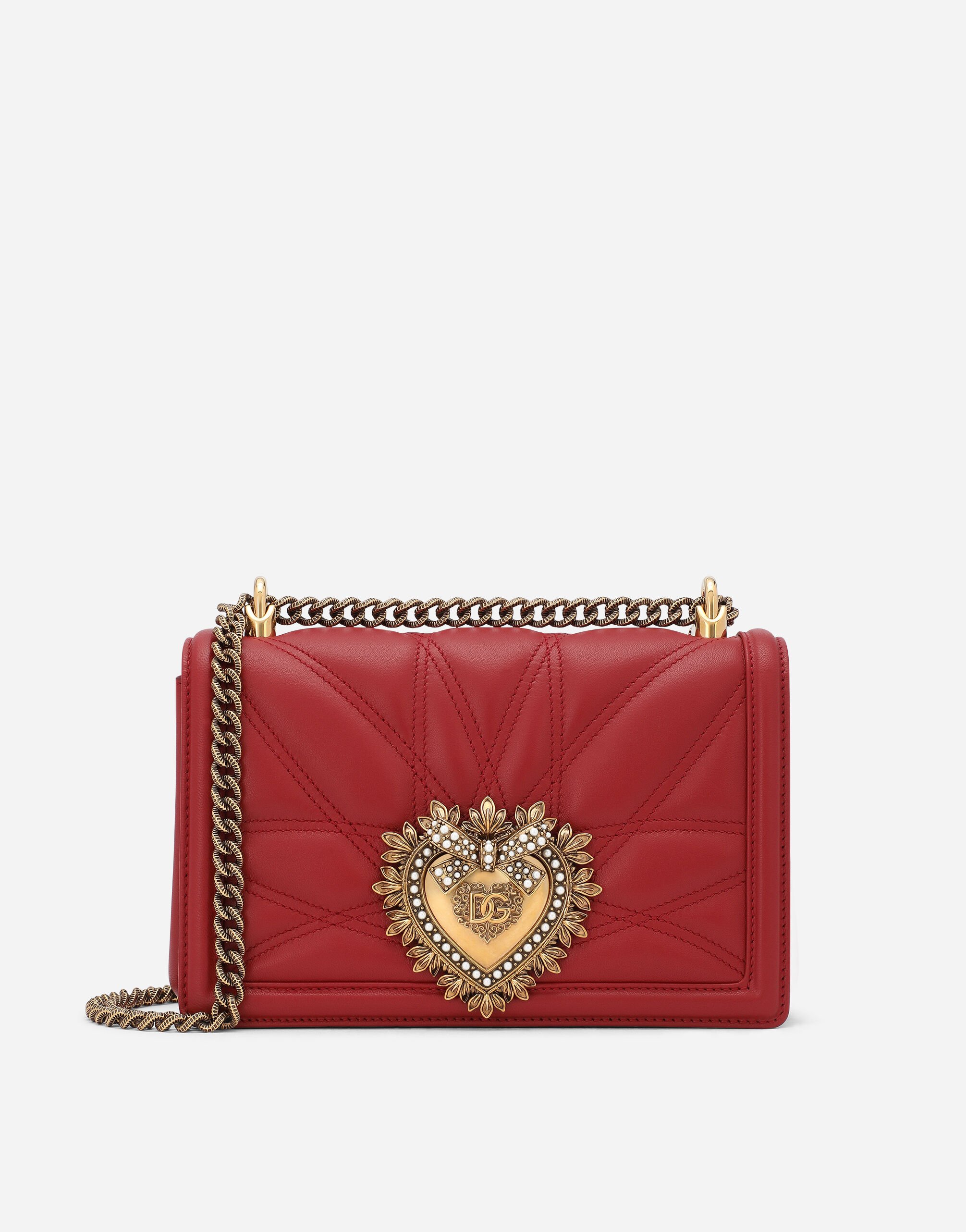 Dolce & Gabbana حقيبة ديفوشن متوسطة من جلد نابا مبطن ذهبي BB7287AY828