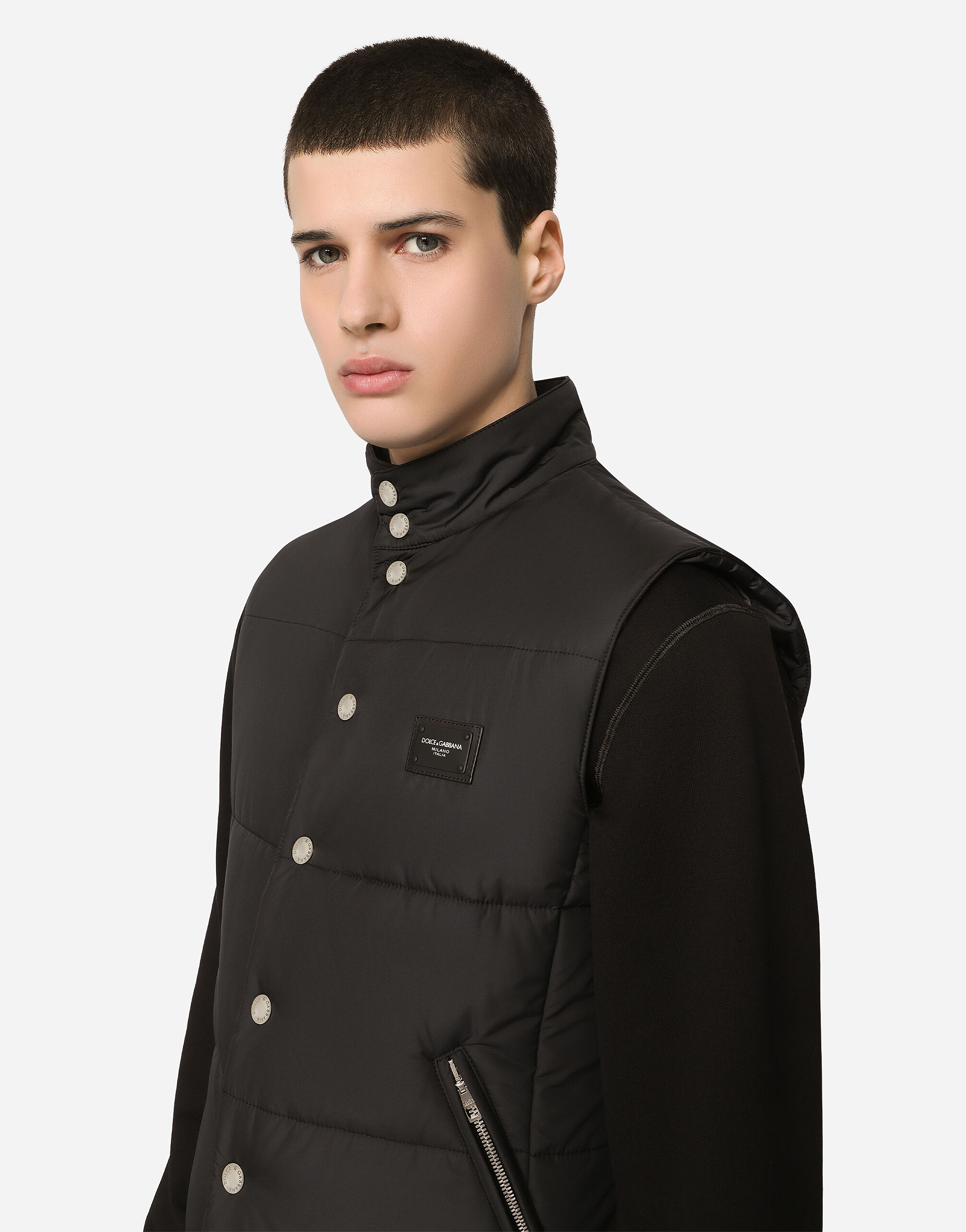 Nylon vest with branded tag in BLACK for Men | Dolce&Gabbana®