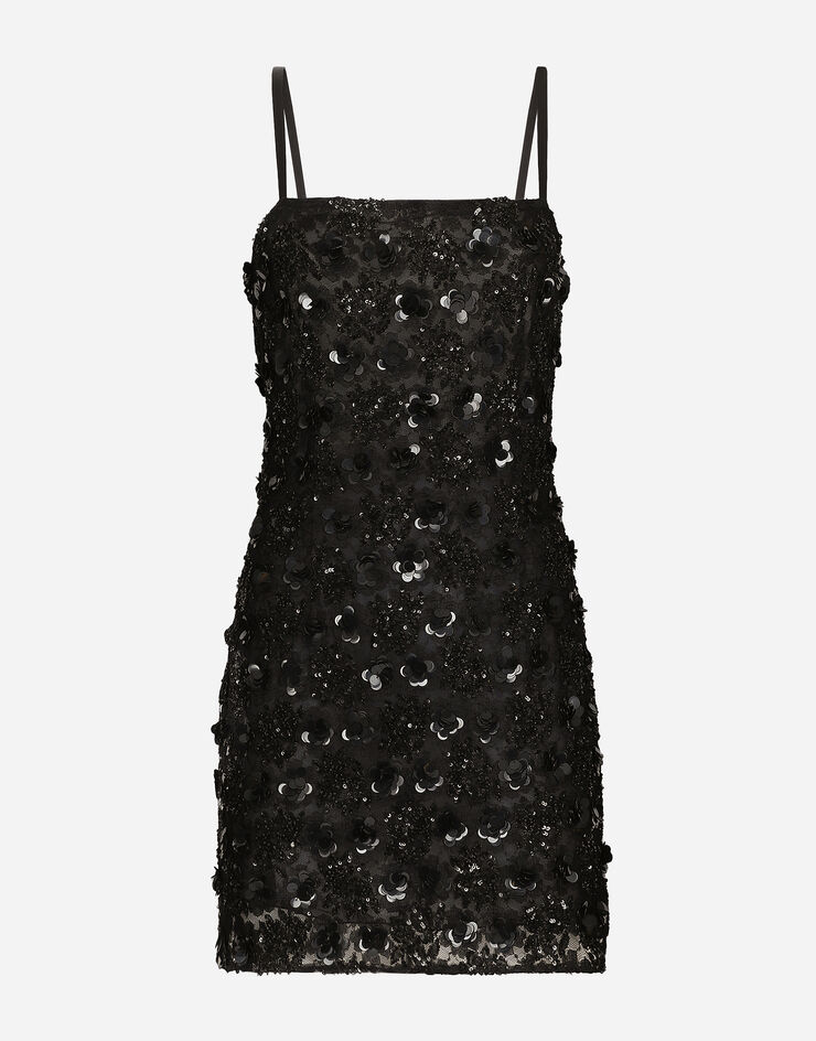 Dolce & Gabbana Short dress with sequin embellishment Black F6JMMTILMA0