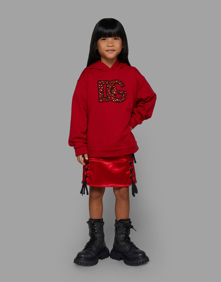 Dolce&Gabbana Jersey hoodie with DG logo Red L5JW9YG7K5N