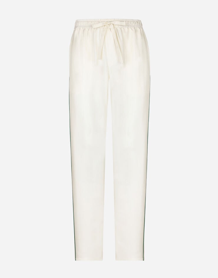 Dolce & Gabbana سروال للركض حرير بشعار DG مطرز أبيض GVRMAZFU1S4
