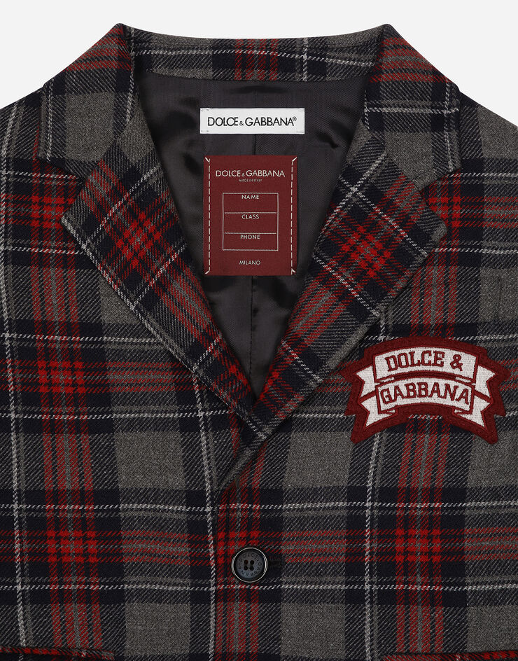 Dolce & Gabbana Einreihige Tartan-Jacke aus Wollmix mit Dolce&Gabbana-Logo Mehrfarbig L41E95FQMFZ