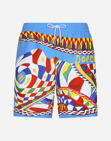 Dolce & Gabbana Mid-length swim trunks with Carretto print White VG6184VN287