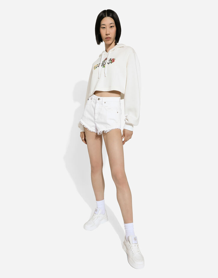 Dolce & Gabbana Cropped sweatshirt with flower print Weiss F9R58ZGDCBG
