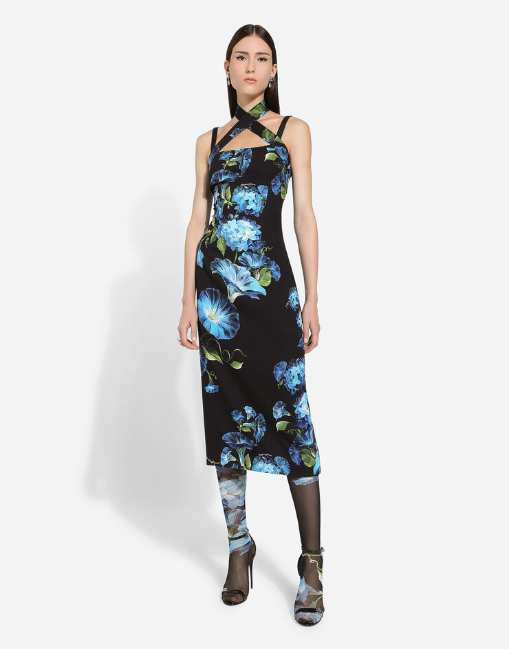 Dolce & Gabbana Charmeuse sheath dress with bluebell print Print F6GAYTFSA6C