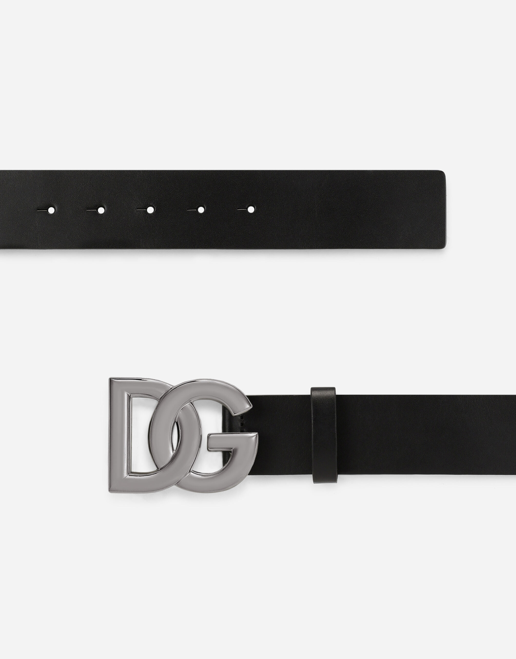 Lux leather belt with crossover DG logo buckle in Black for