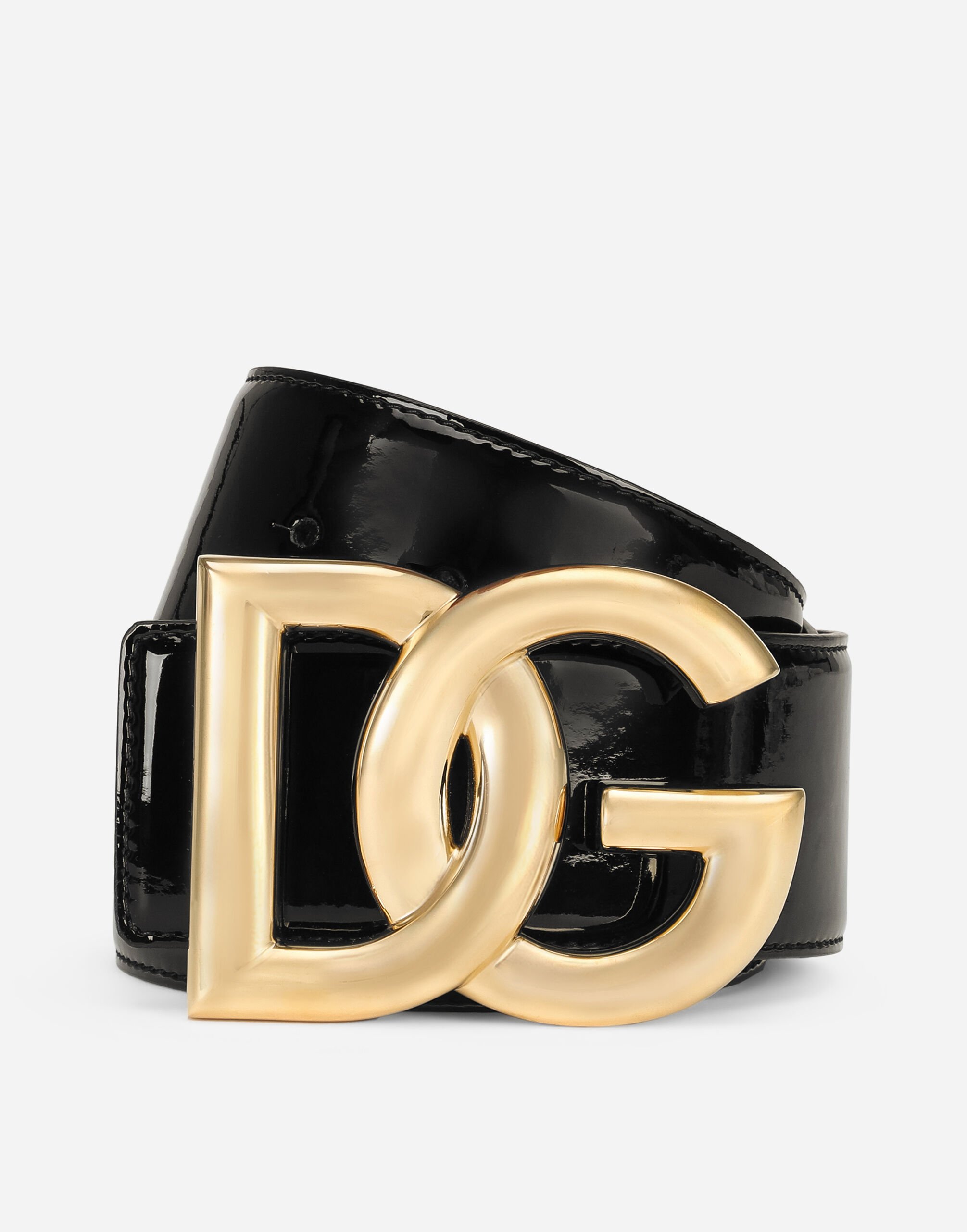 Dolce & Gabbana Patent leather belt with DG logo Black BI1261AW576