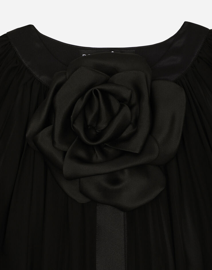 Dolce&Gabbana Silk chiffon cape with flower appliqué Black F0W1NTFU1AT