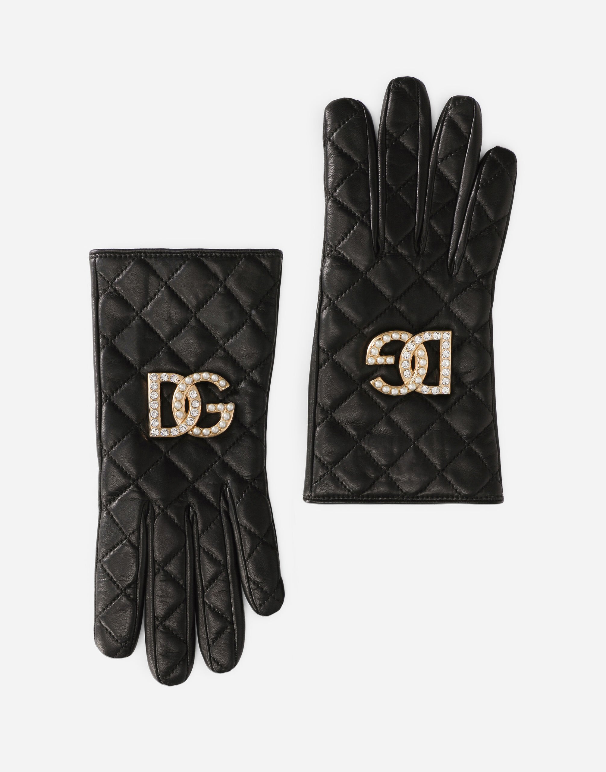 ${brand} Quilted nappa leather gloves with DG logo ${colorDescription} ${masterID}