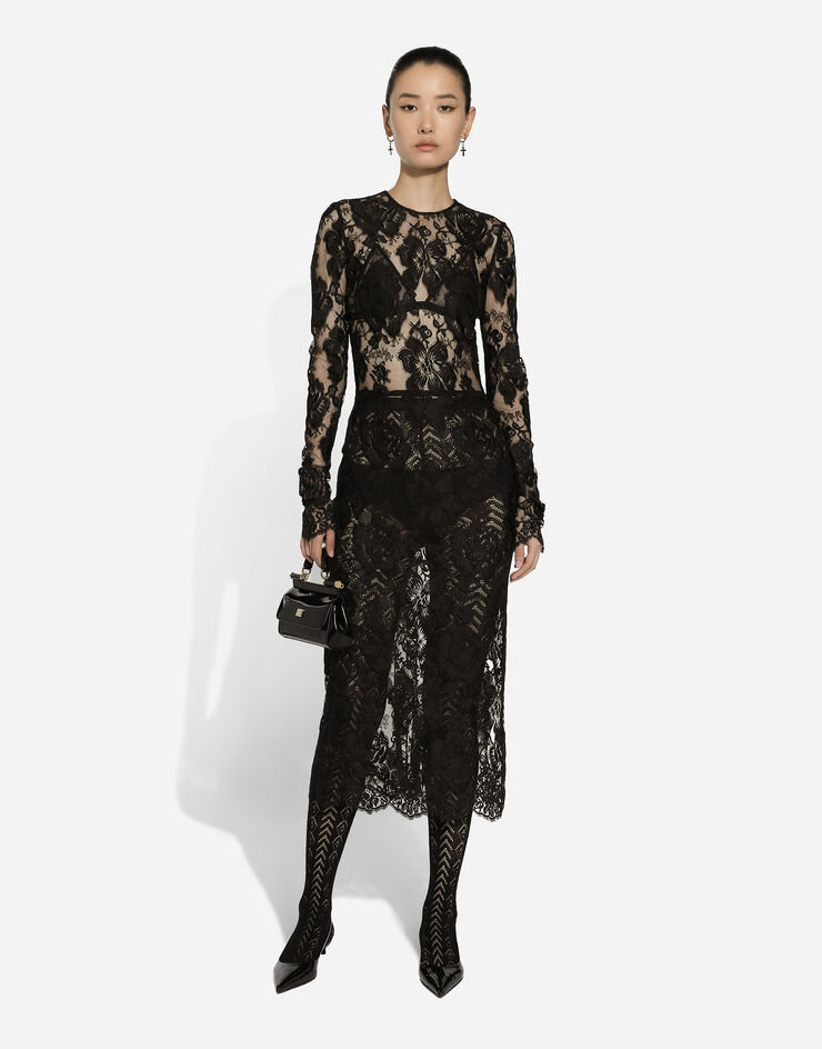 Dolce & Gabbana Calf-length floral lace dress Black F6JACTHLM4A