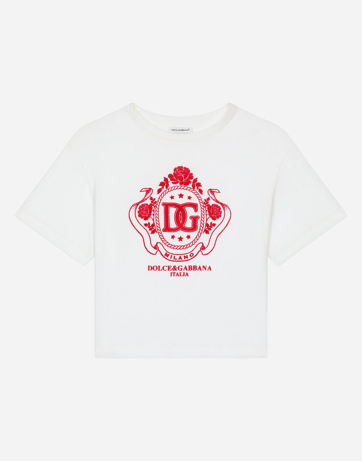 Dolce & Gabbana Jersey T-shirt with DG logo White L5JTNLG7N0Z