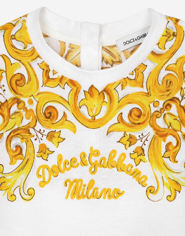 Dolce & Gabbana Geschenkset 3-teilig aus Jersey mit gelbem Majolika-Print Drucken L2JO2VII7DZ
