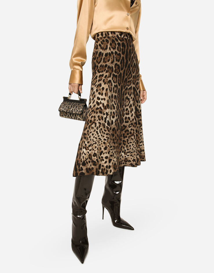 Dolce&Gabbana Gonna a ruota in cady stampa leopardo Stampa Animalier F4CQCTFSRKI