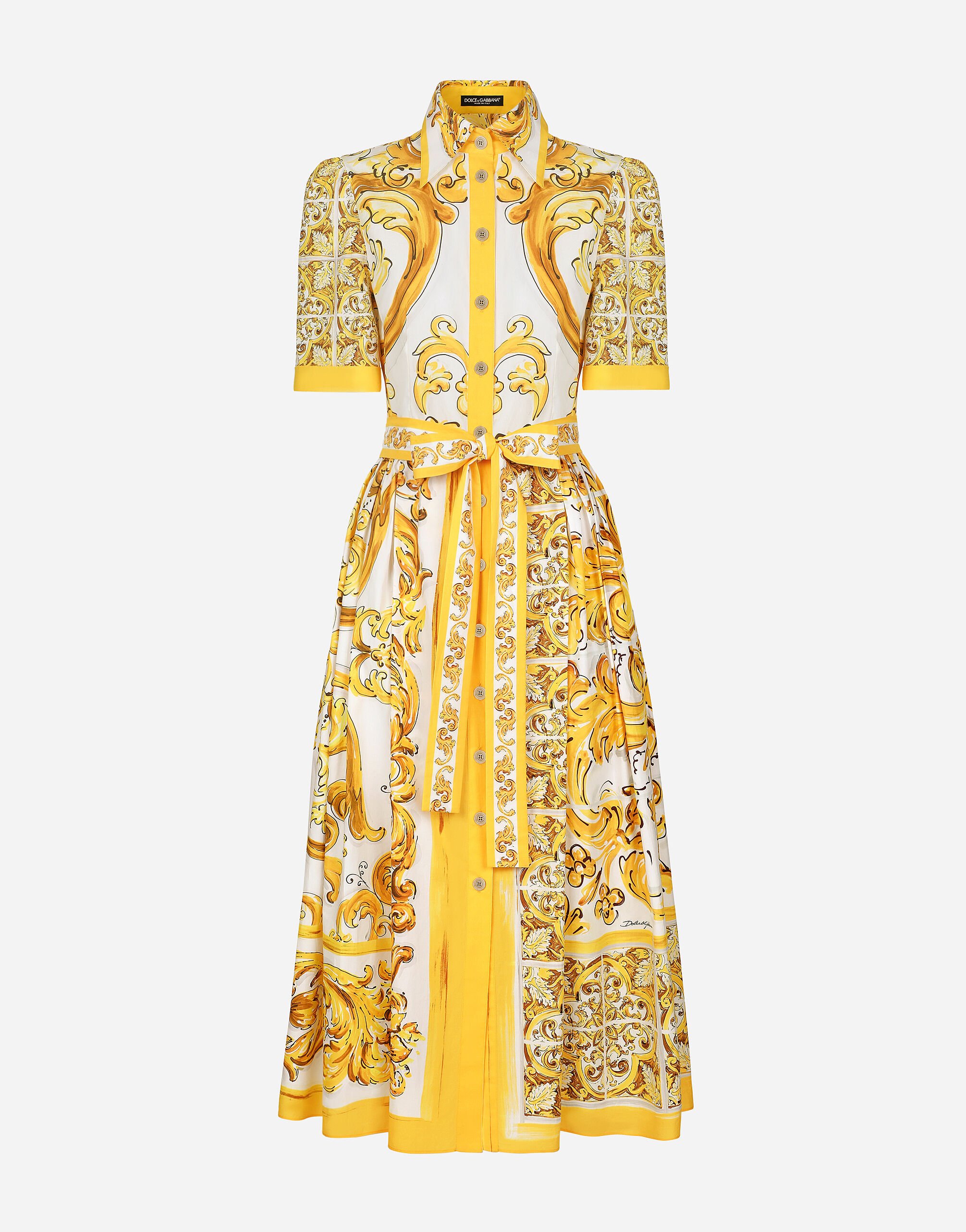 Dolce & Gabbana Cotton poplin midi shirt dress with majolica print Print F68A8TFPTAH